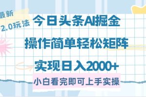 （14506期）今日头条最新2.0玩法，思路简单，复制粘贴，轻松实现矩阵日入2000+