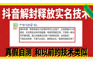 （16856期）12月抖音解封释放实名技术，真假自测 和以前的技术类似